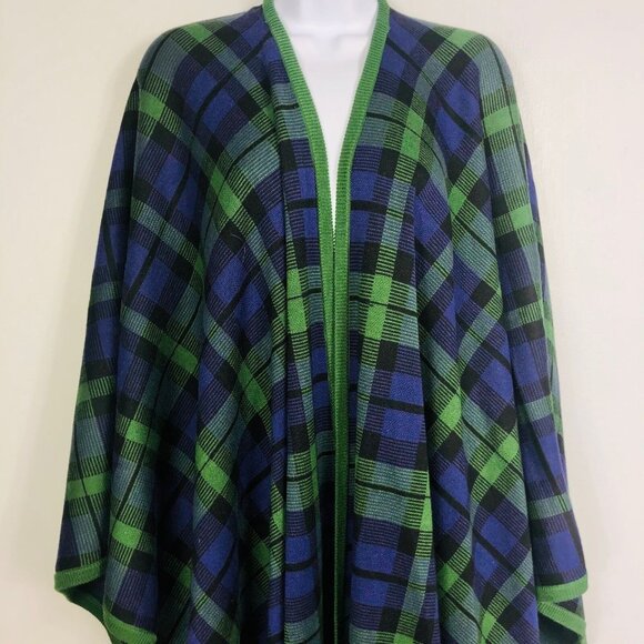 Jeffrey Banks Womens One Size Green Blue Black Plaid Shawl Wrap Scottish New - Picture 7 of 8